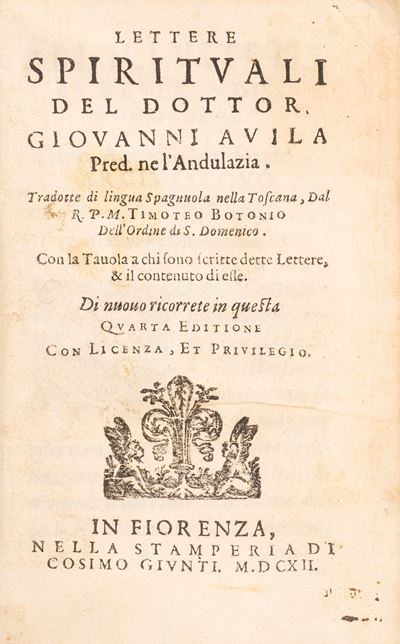 Lettere spirituali del dottor Giovanni Avila, 1612