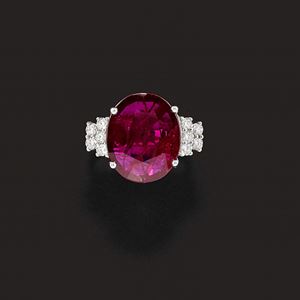 A 18K white gold, ruby and diamond ring, with certificate