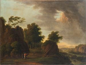 Paesaggio fluviale con astanti