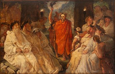 Hippolyte Debon, Cesare tra i Druidi (bozzetto), olio su tela