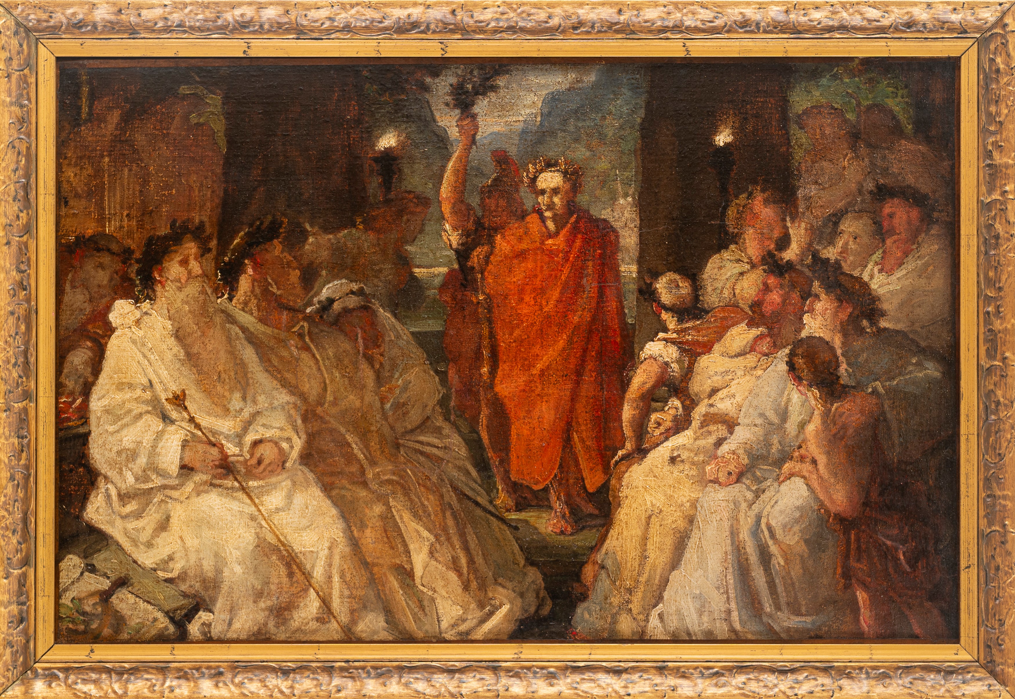 Scuola Francese, Secolo XIX - Hippolyte Debon, Cesare tra i Druidi (bozzetto), olio su tela