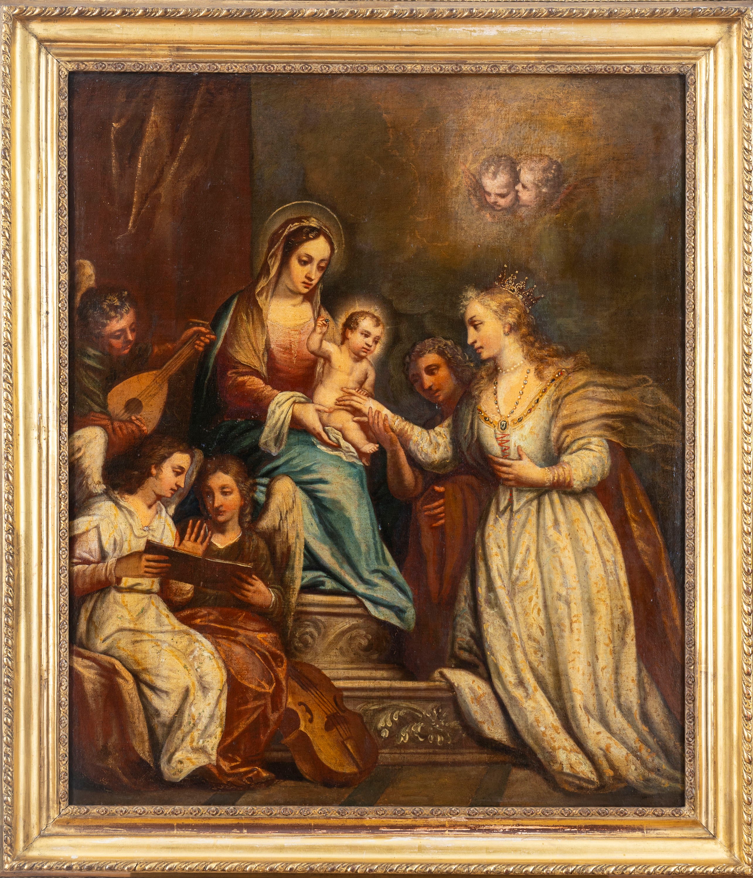 Scuola Veneta, Secolo XVII - Matrimonio mistico di Santa Caterina d'Alessandria, olio su tela