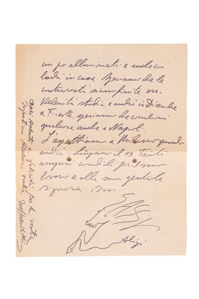 Lettera autografa firmata con disegno di cavallo