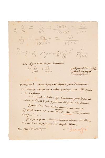 Plana, Foglio di appunti datato 11 gennaio 1844