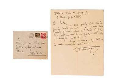 Lettera autografa e firmata con busta, 1939