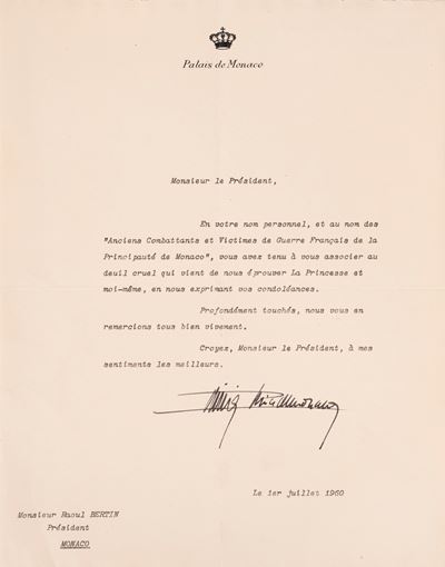 Lettera dattiloscritta con firma autografa, Monaco, 1960