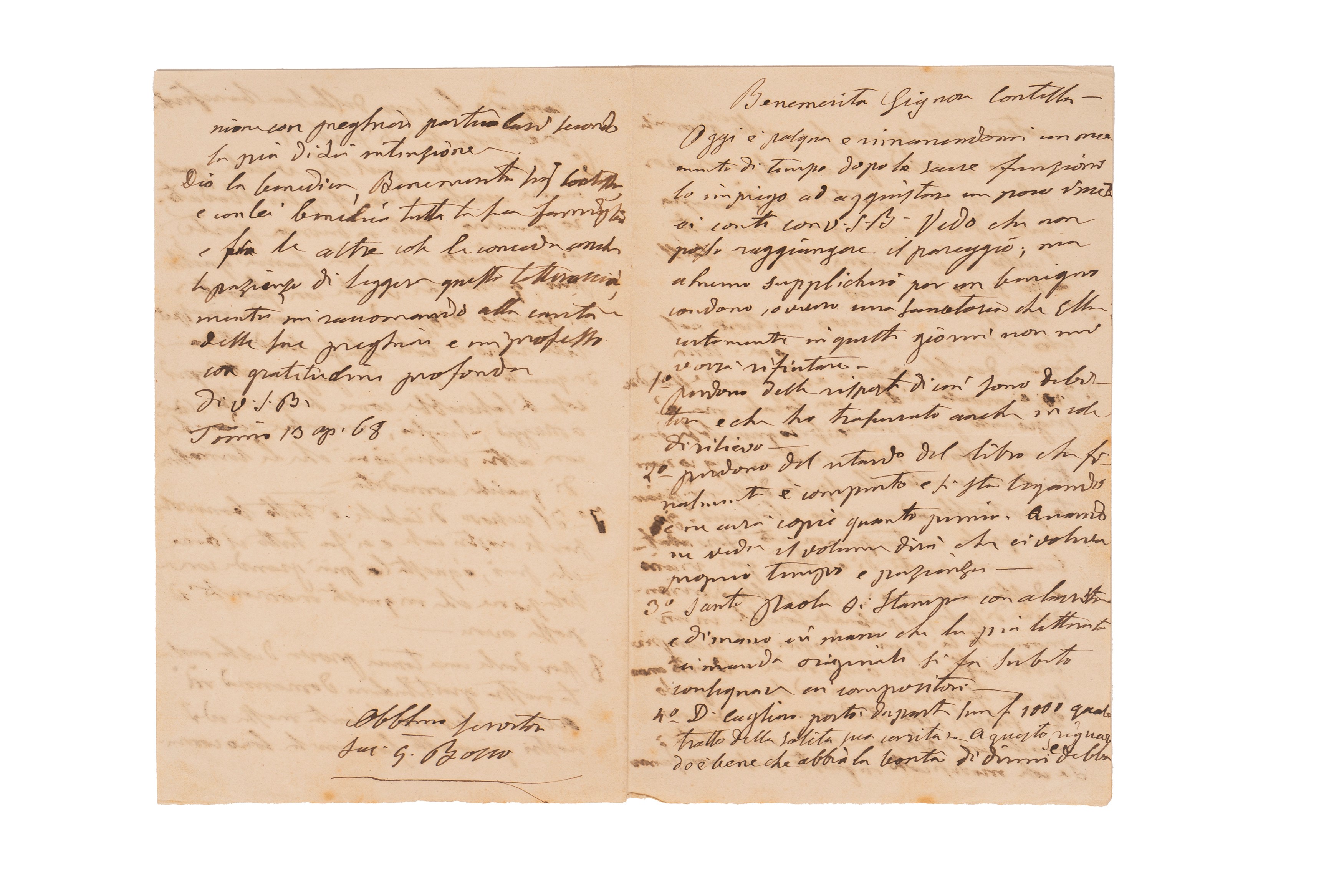 Don Giovanni Bosco - Lettera autografa firmata 1868