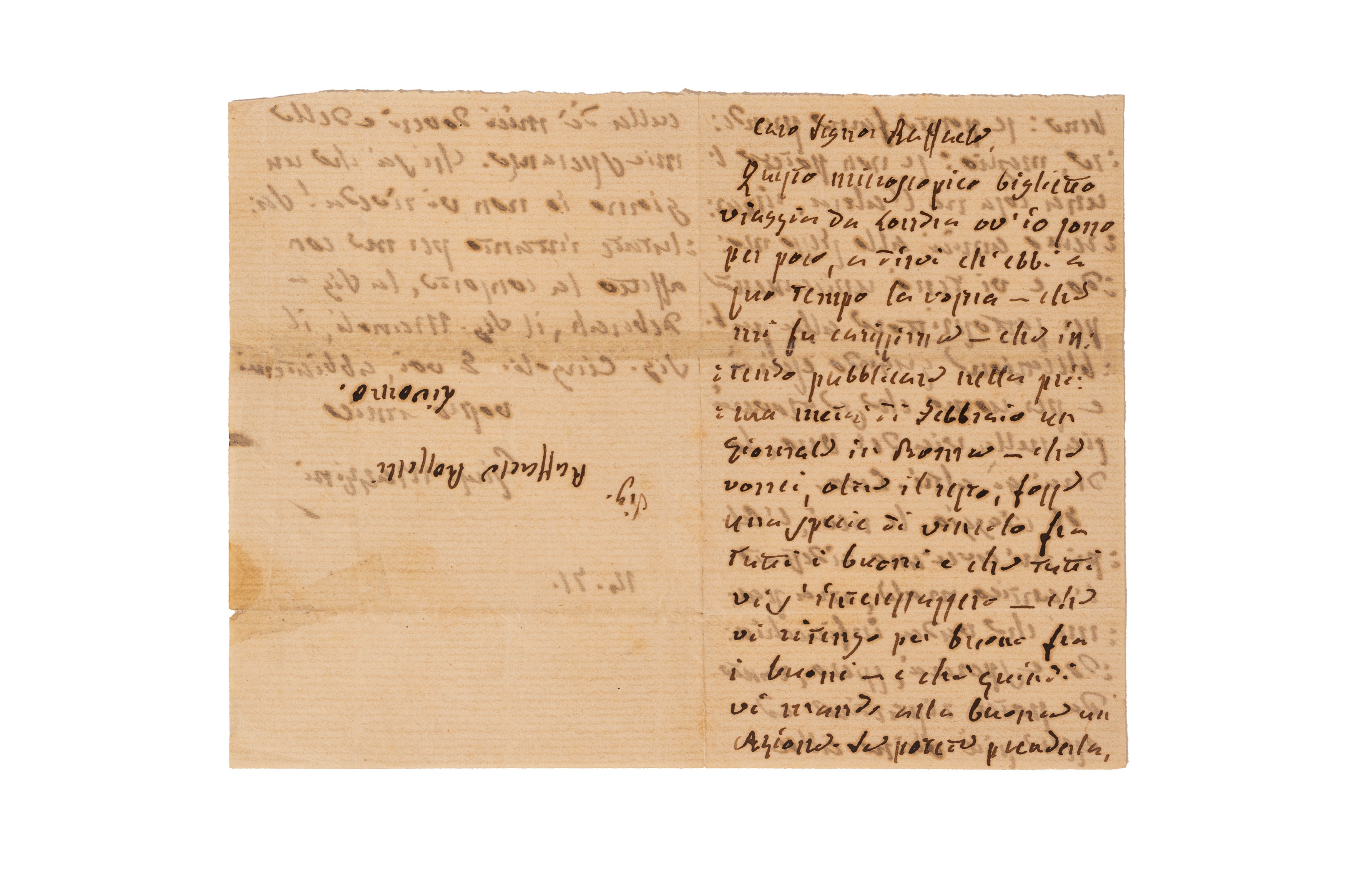 Mazzini, Giuseppe - Mazzini, Lettera autografa destinata a Raffaele Rossetti, 1871