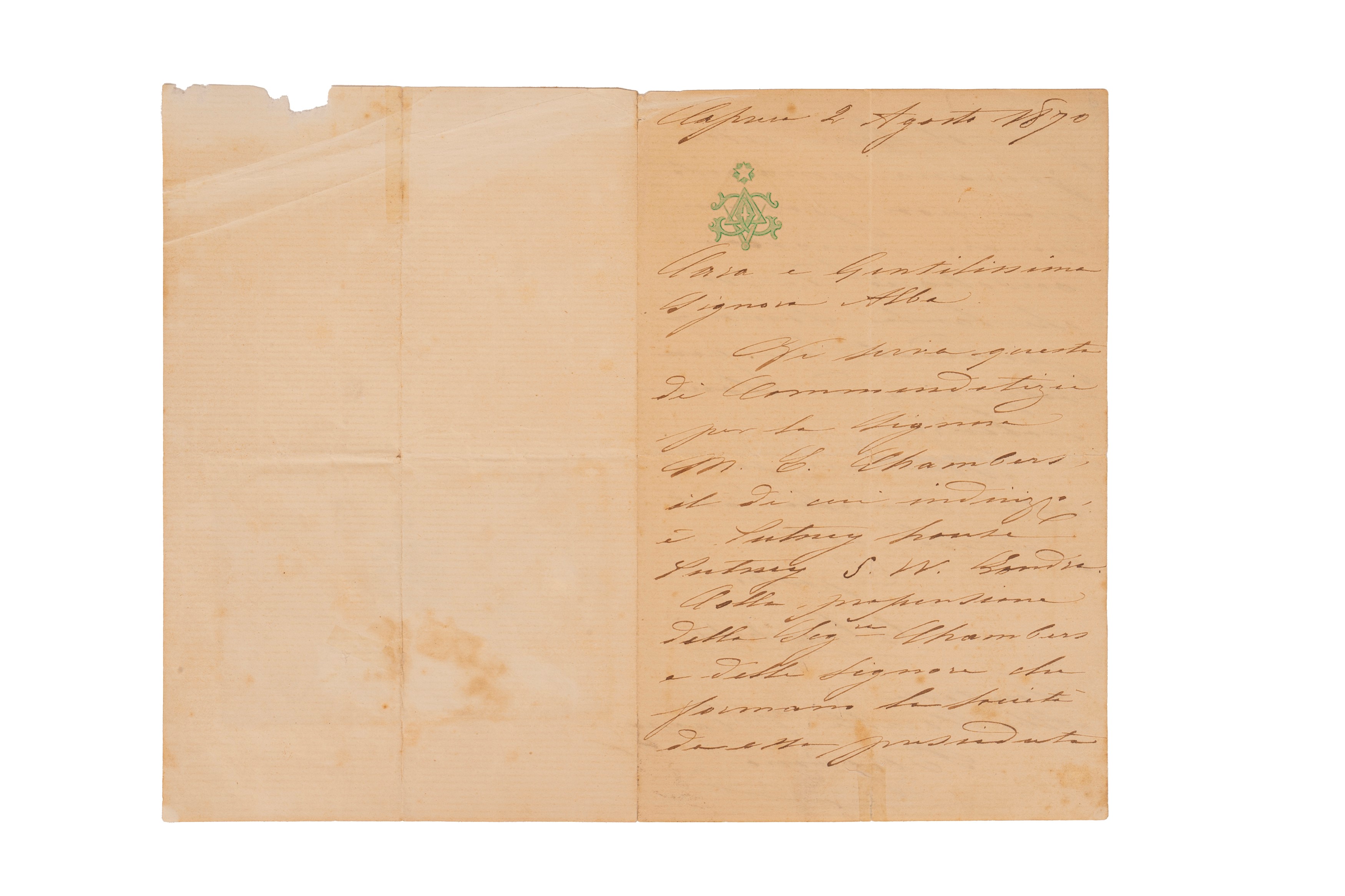 Garibaldi, Giuseppe, Alba Coralli, Mary Elisabeth Chambers - Garibaldi, Lettera autografa firmata...