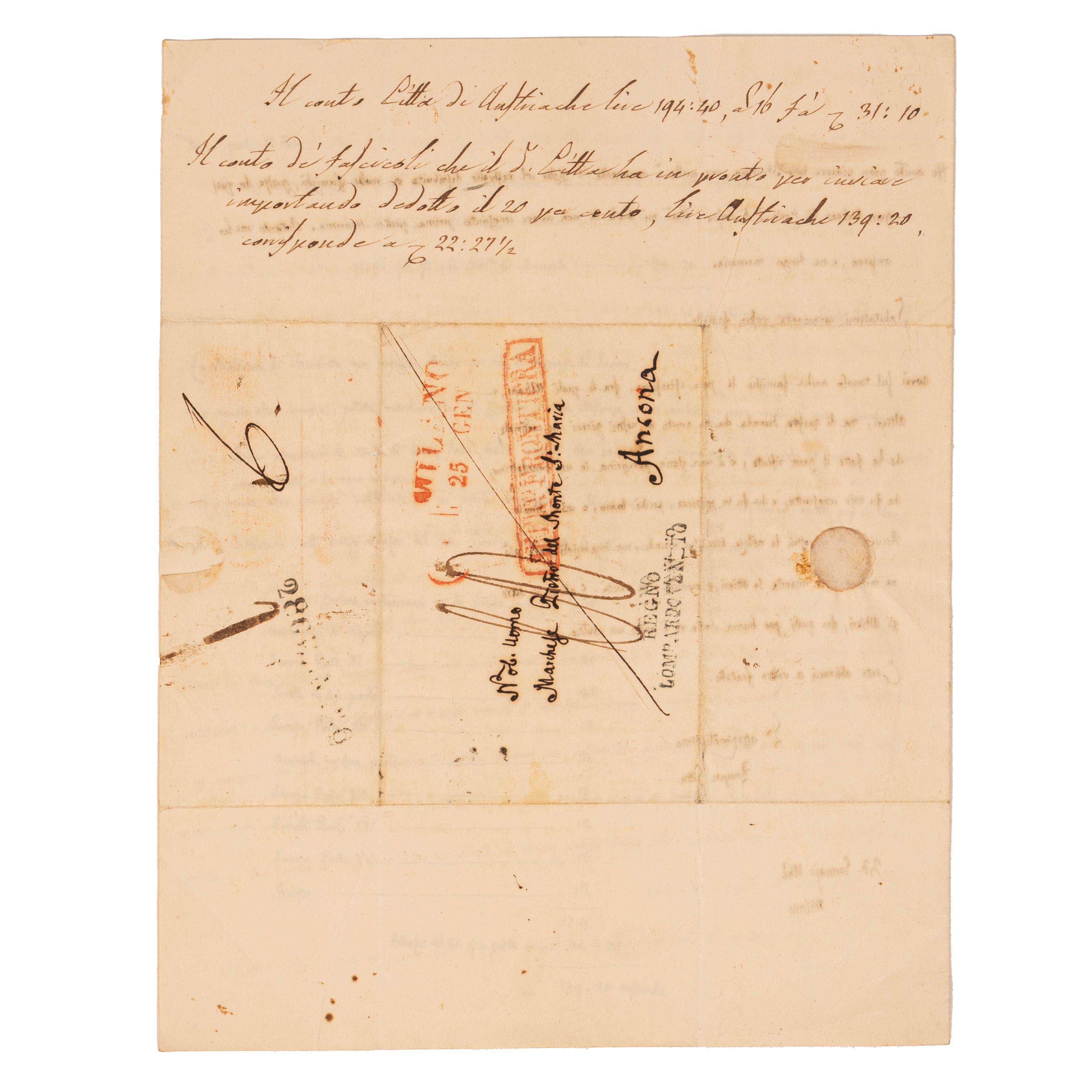Pompeo Litta Biumi - Lettera autografa firmata, 1846