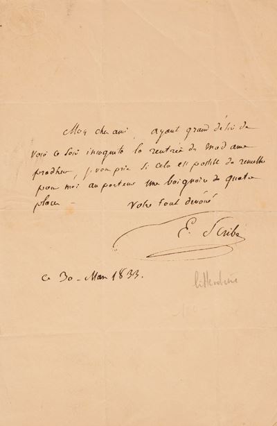Lettera autografa firmata al Direttore del Teatro dell'Opera Comica