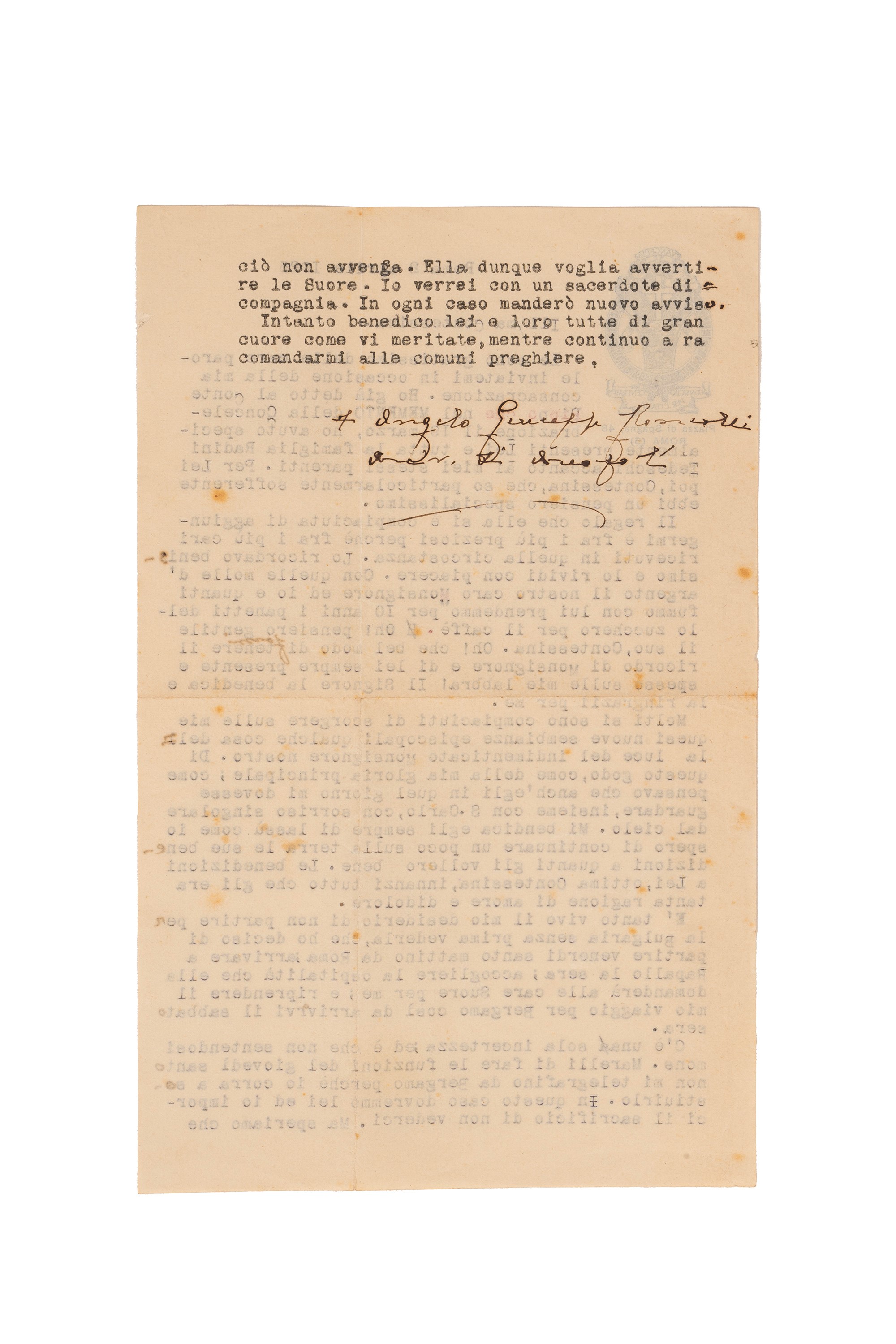 [angelo Giuseppe Roncalli] Papa Giovanni XXIII - Angelo Giuseppe Roncalli, Lettera dattiloscritta...