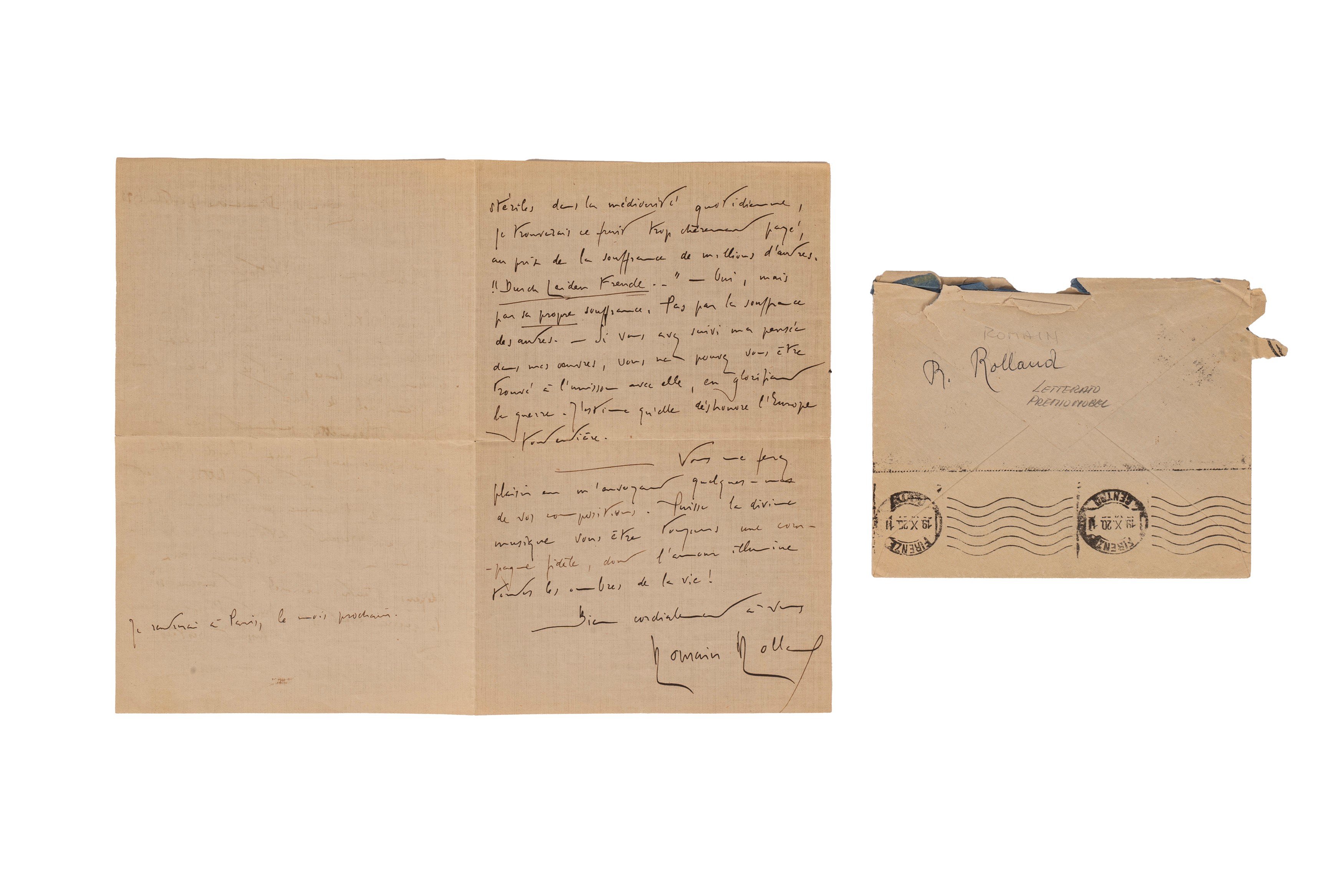 Romain Rolland - Lettera autografa firmata indirizzata a Vittorio Gui