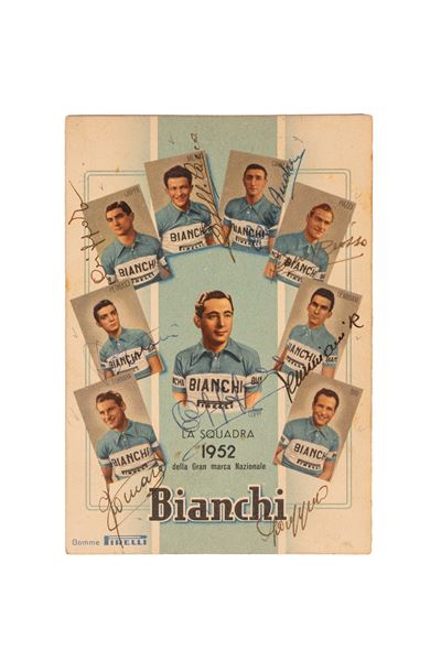 Cartolina postale della squadra di ciclismo Bianchi del 1952
