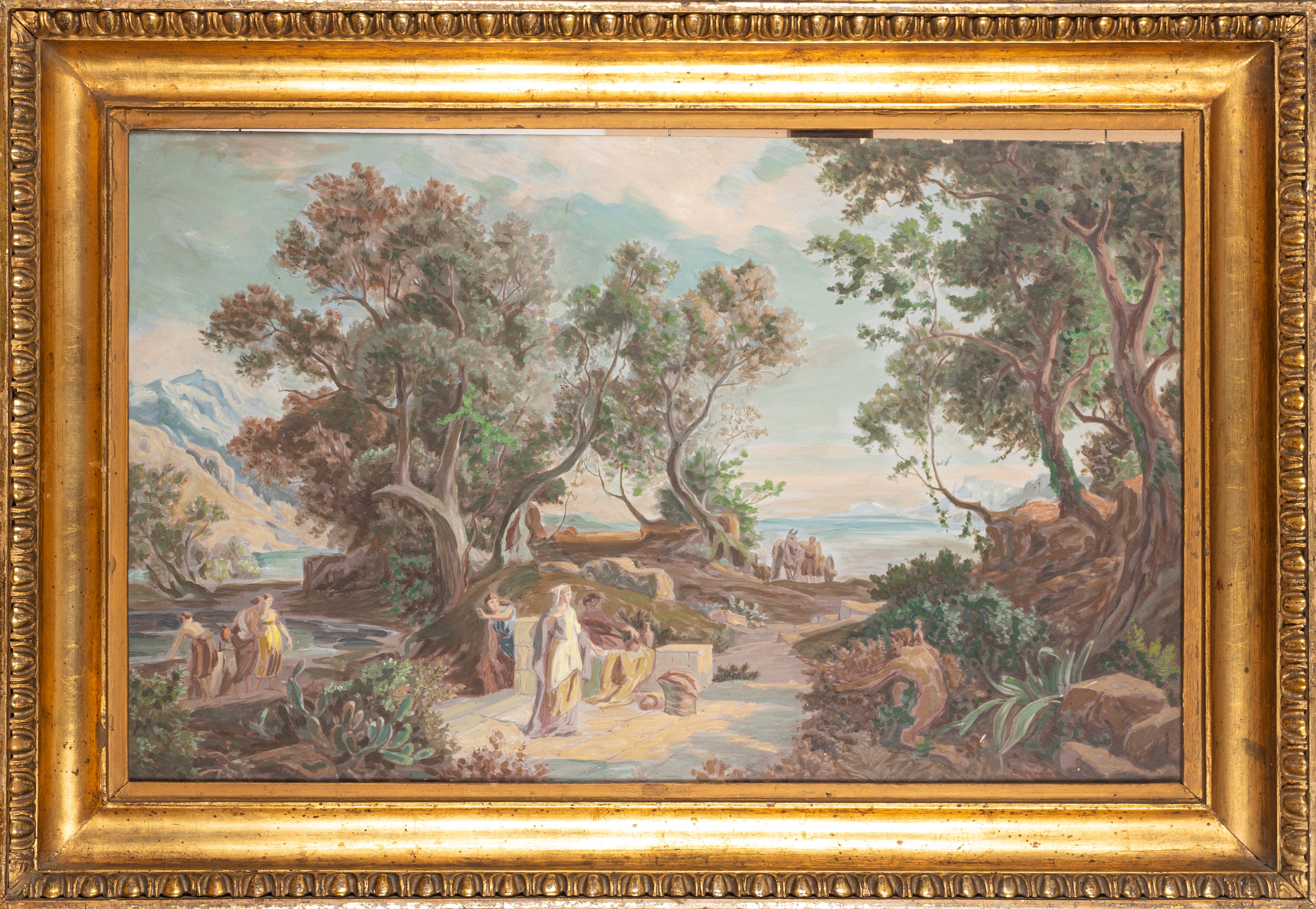 Scuola Europea, Secolo XIX - Autore sconosciuto, Incontro tra Ulisse e Nausicaa, tecnica mista su...