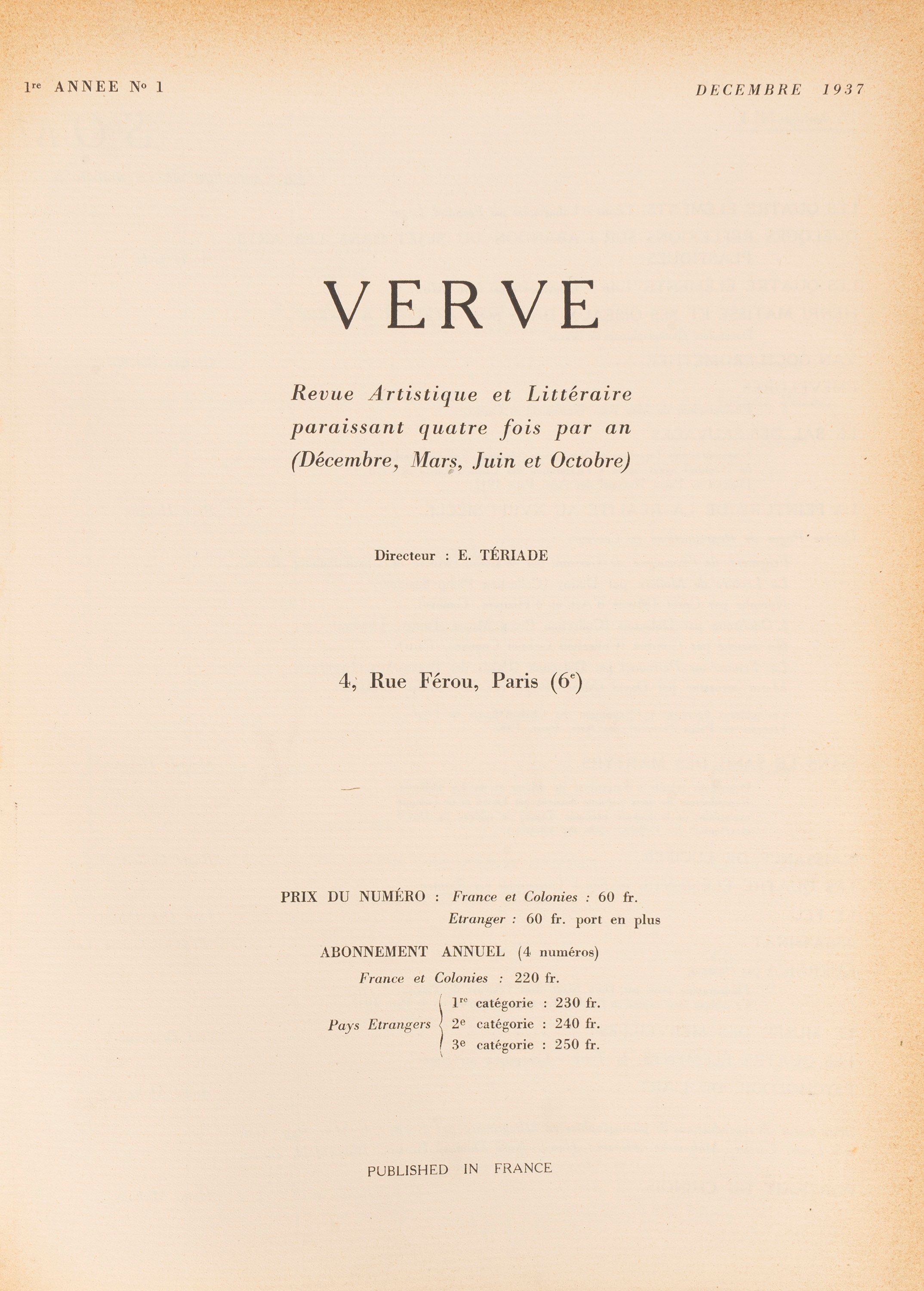 Verve. Revue Artistique Et Litteraire.