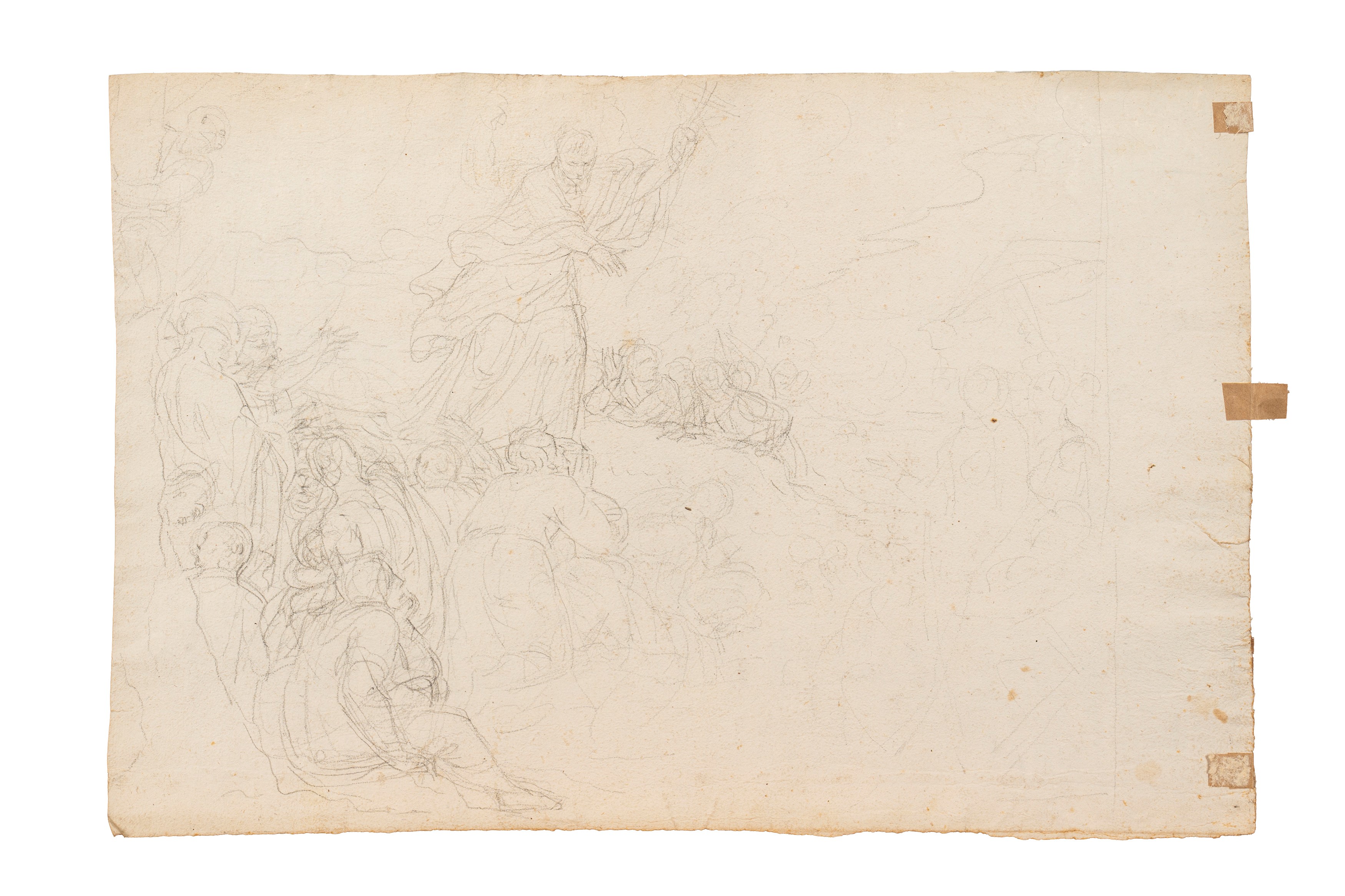 Jacopo Zoboli - Predica di San Vincenzo de' Paoli, matita nera, penna e inchiostro su carta giall...