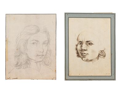 Autore sconosciuto, Ritratto di gentiluomo e Testa di gentiluomo con berretto, matita e penna su ...