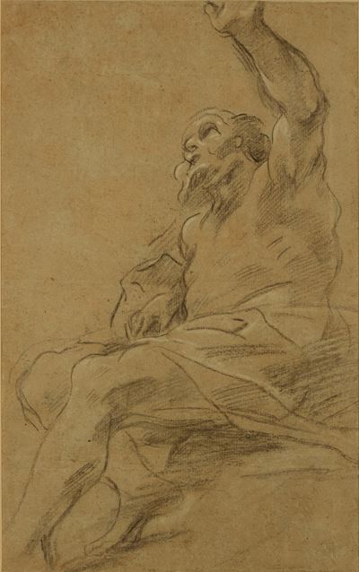 Studio di profeta (recto); Figura assisa di profilo che guarda a sinistra (verso), matita nera su...