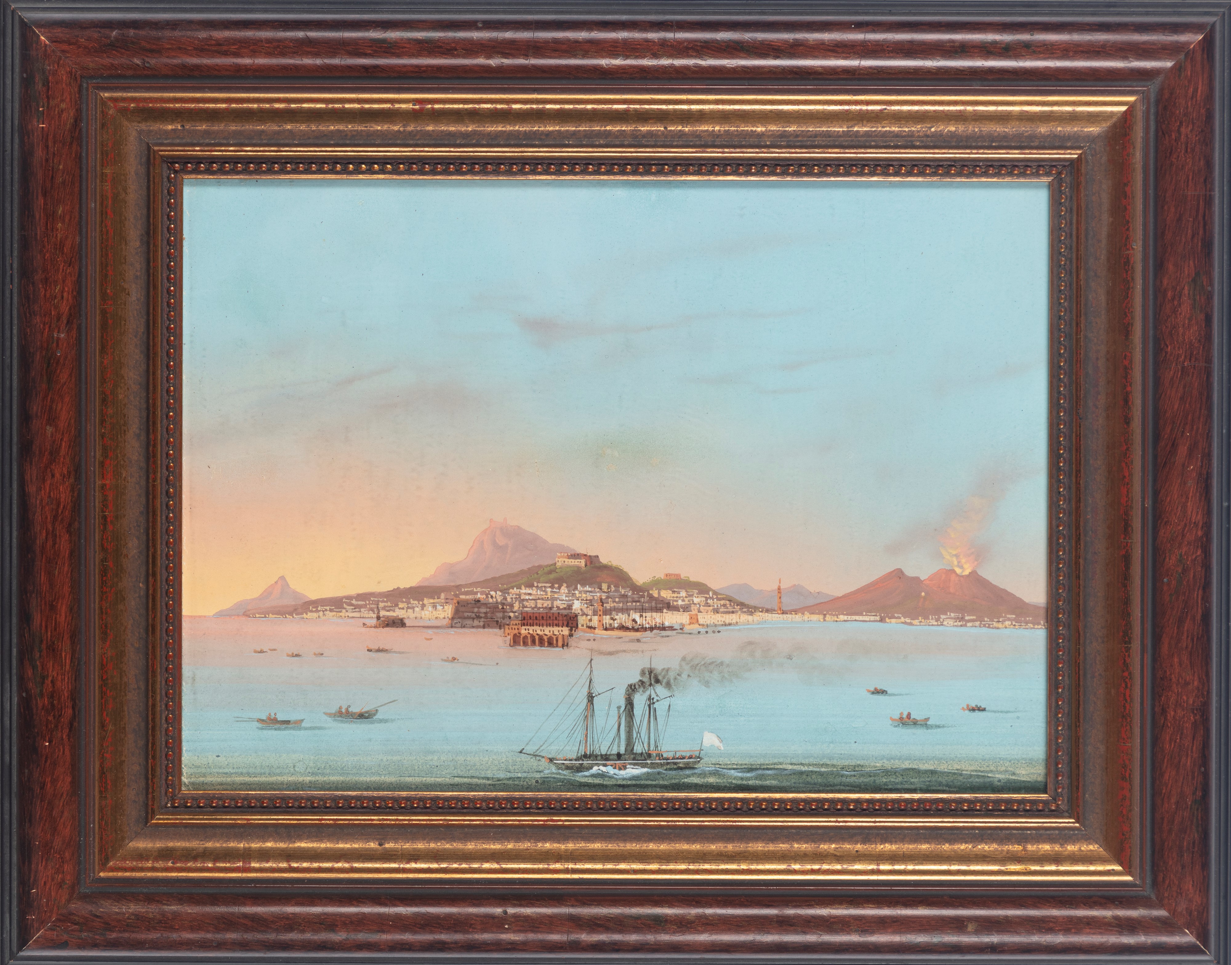 Scuola del Secolo XIX - Golfo di Napoli, gouache su carta applicata a cartone