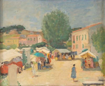Paese. L'Isola d'Elba, olio su tela, 1956