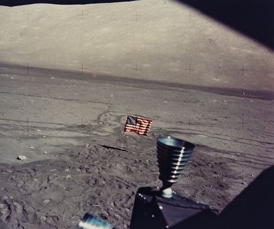 Apollo 17 View Of United States Flag On Moon
