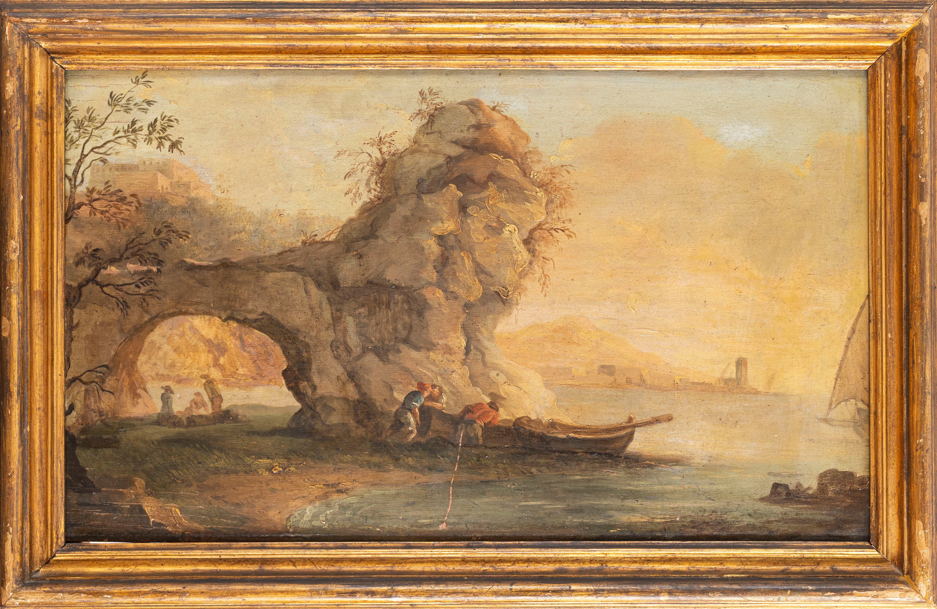 Imitatore di Claude-joseph Vernet - Marina con Arco Naturale in Primo Piano