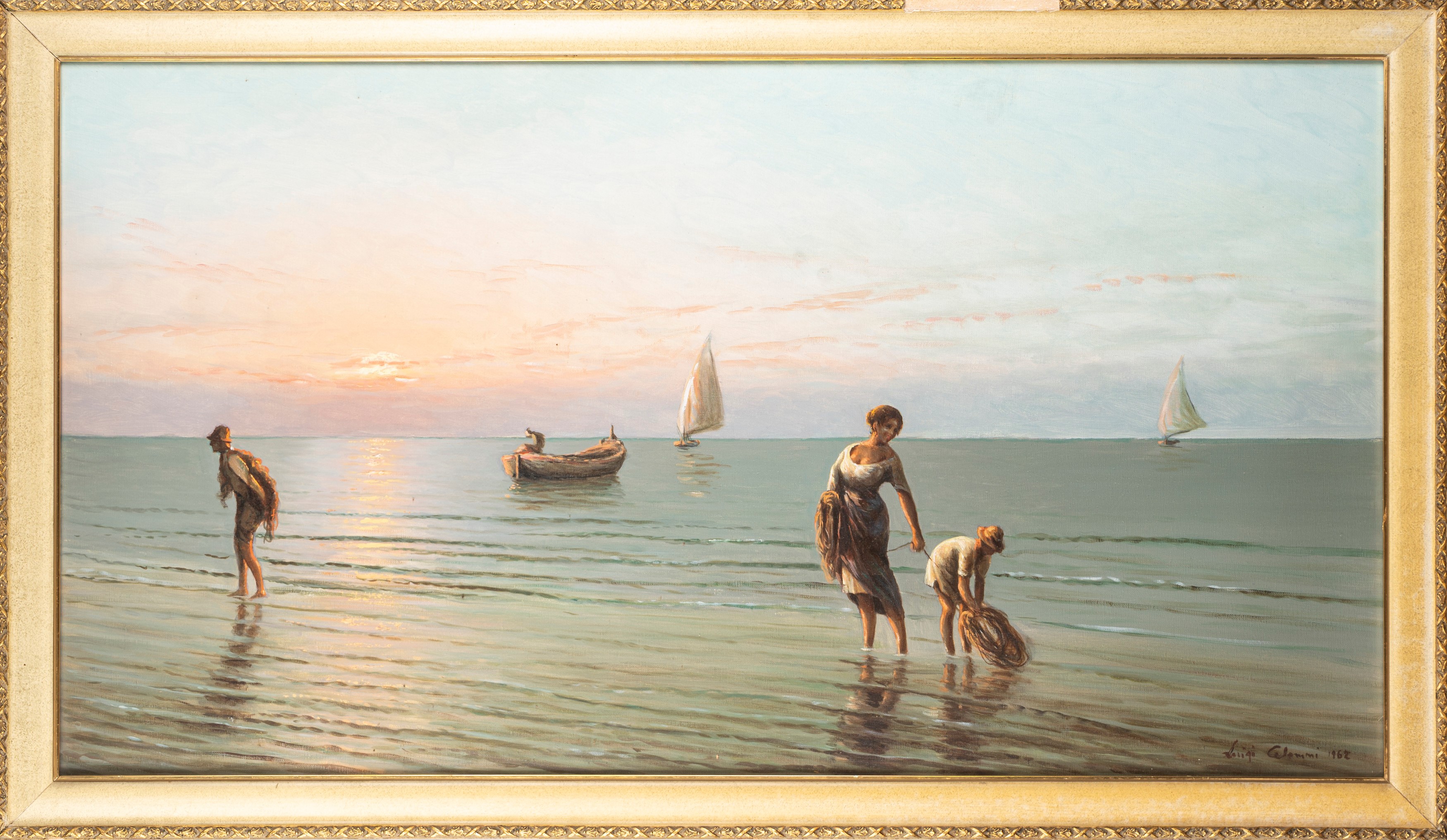 Luigi Celommi - Marina con Pescatori