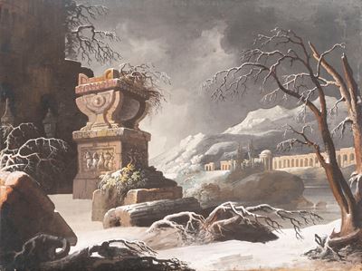 Paesaggio innevato, tempera su tela