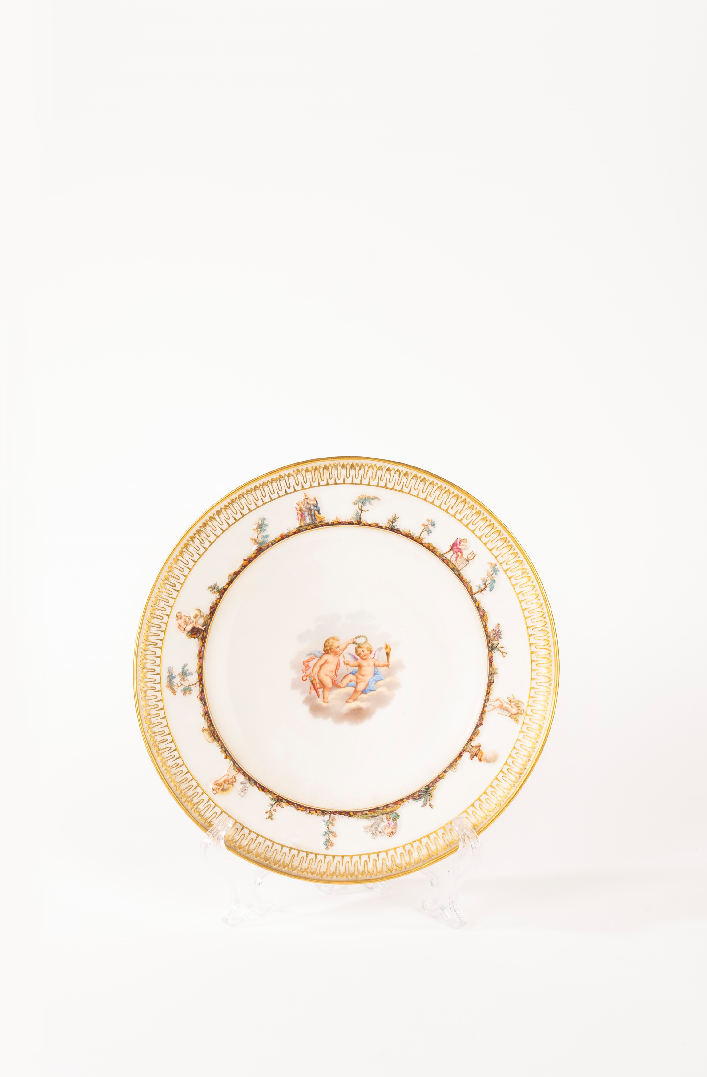 Set di Sei Piatti in Porcellana Policroma, Manifattura di Meissen, Secolo XIX