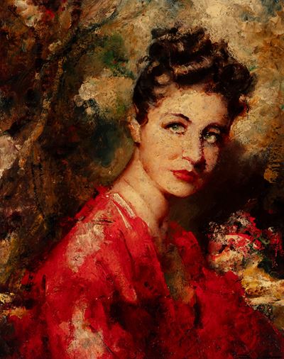 Il kimono rosso, olio su compensato