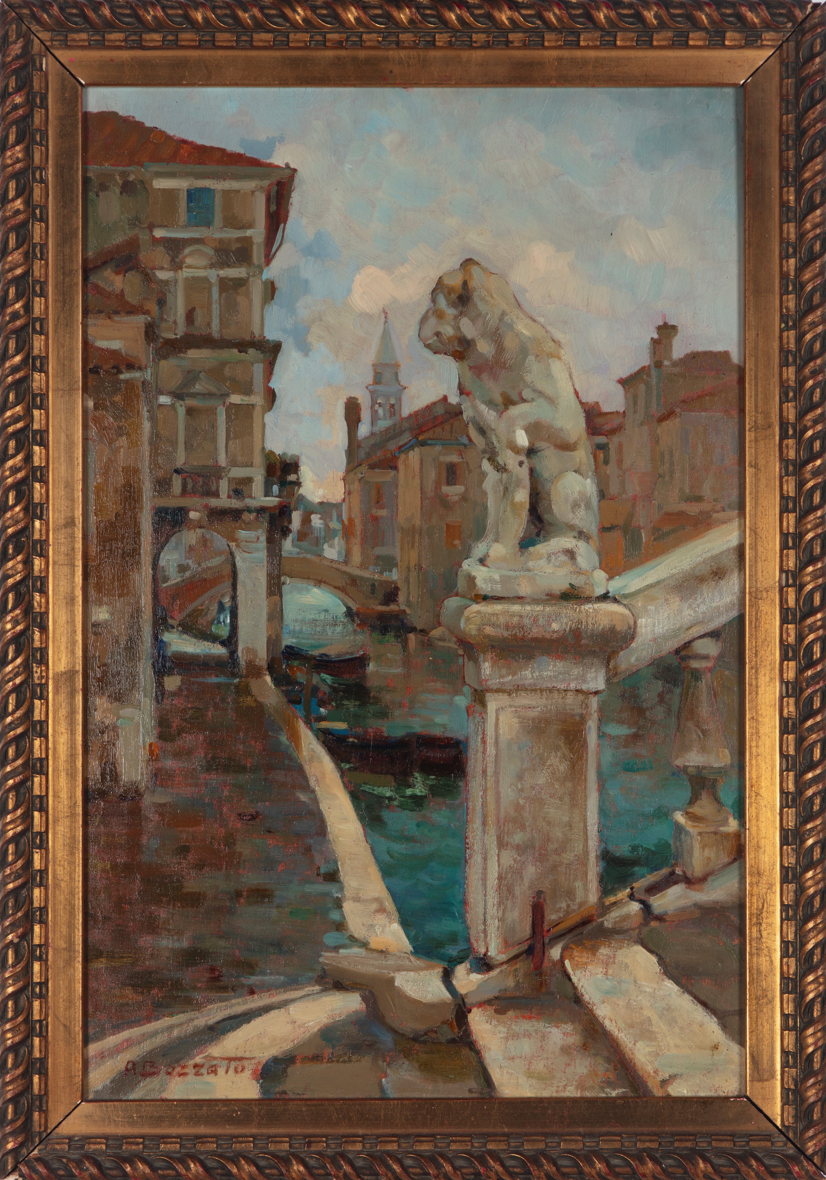 Attilio Achille Bozzato - Chioggia, fondamenta a Vigo, olio su compensato, 1928
