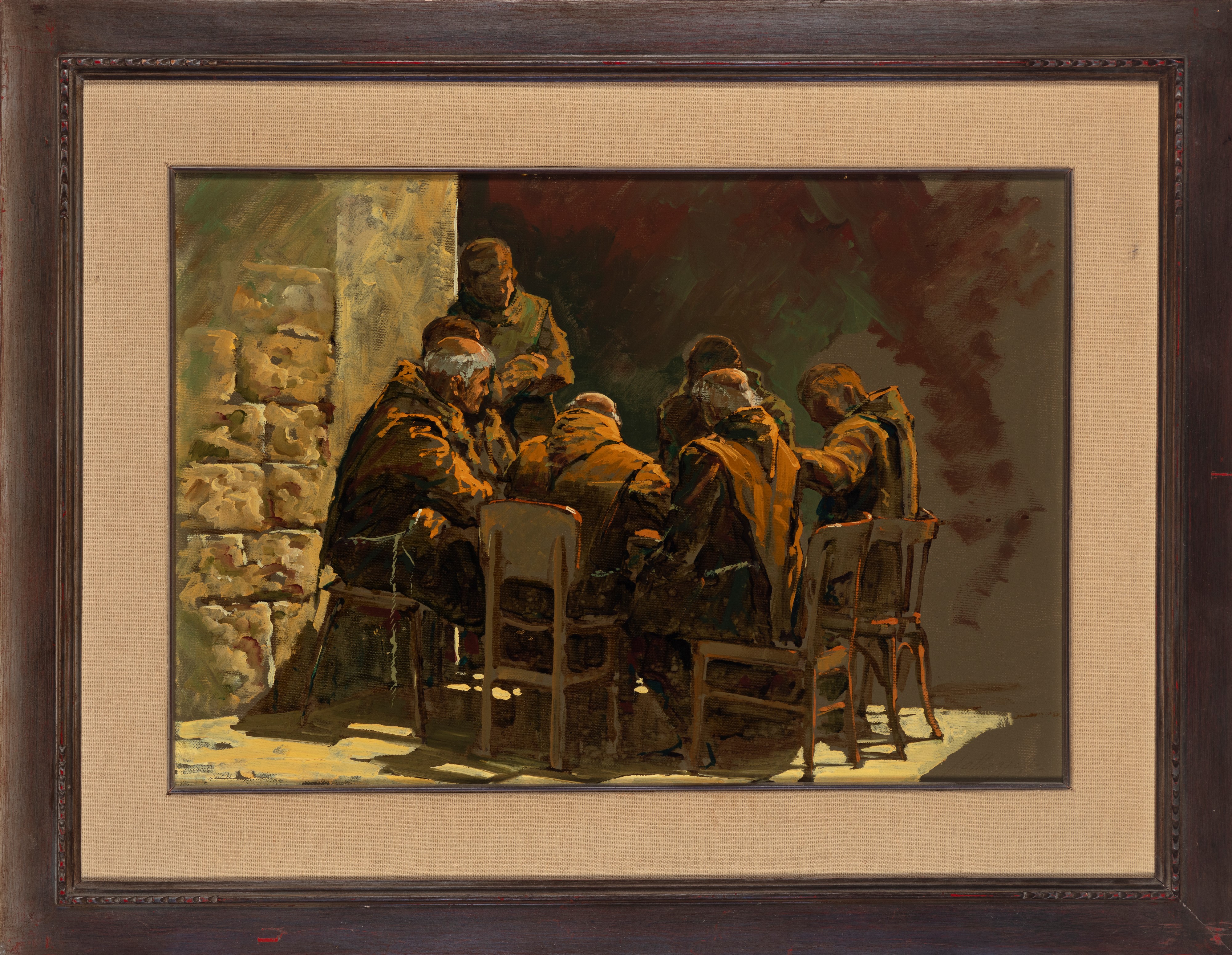 Lucio Sollazzi - Conversazione, olio su cartone telato
