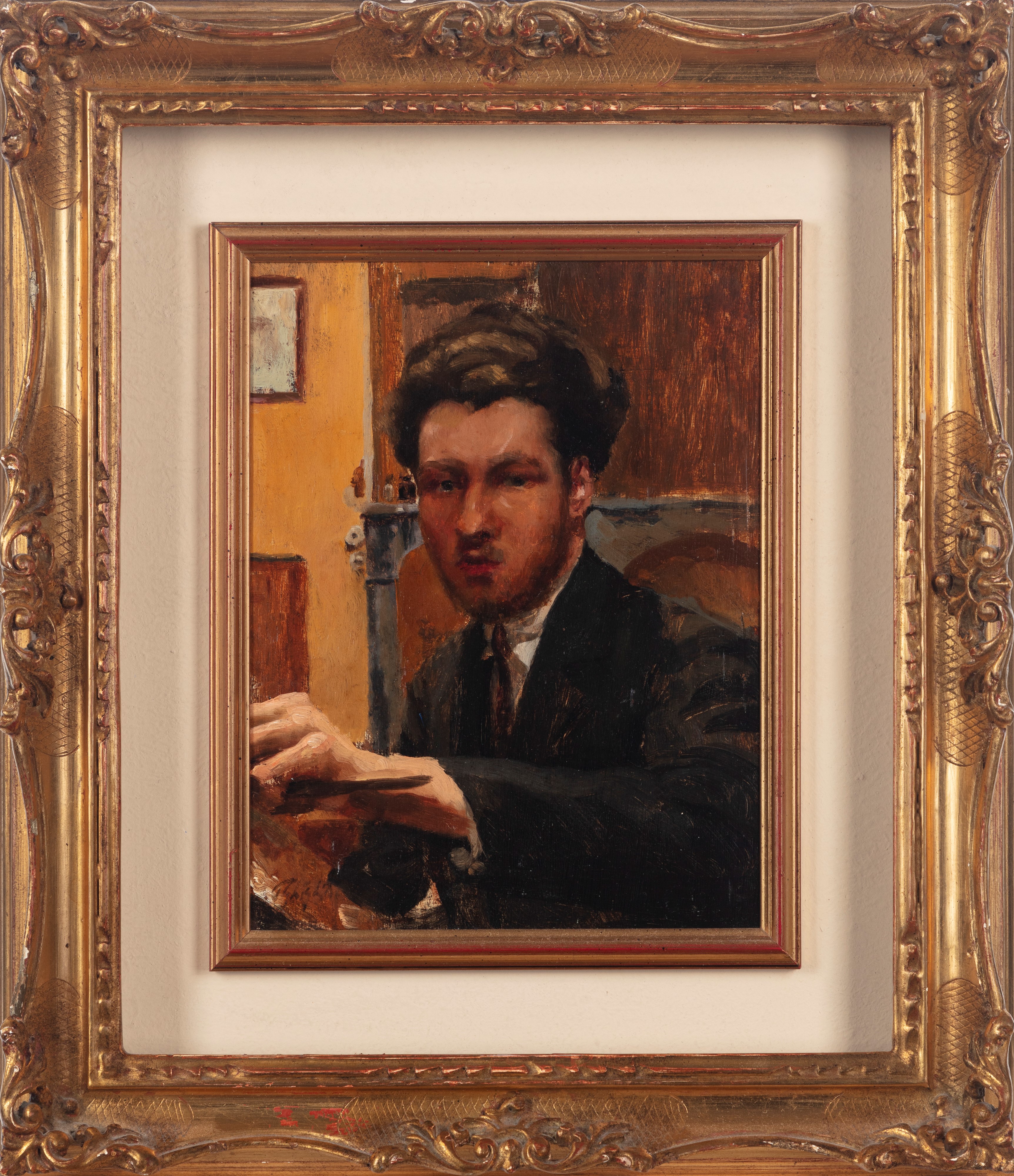 Paolo Ghiglia - Autoritratto, olio su tavola