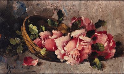 Natura morta con rose, olio su compensato