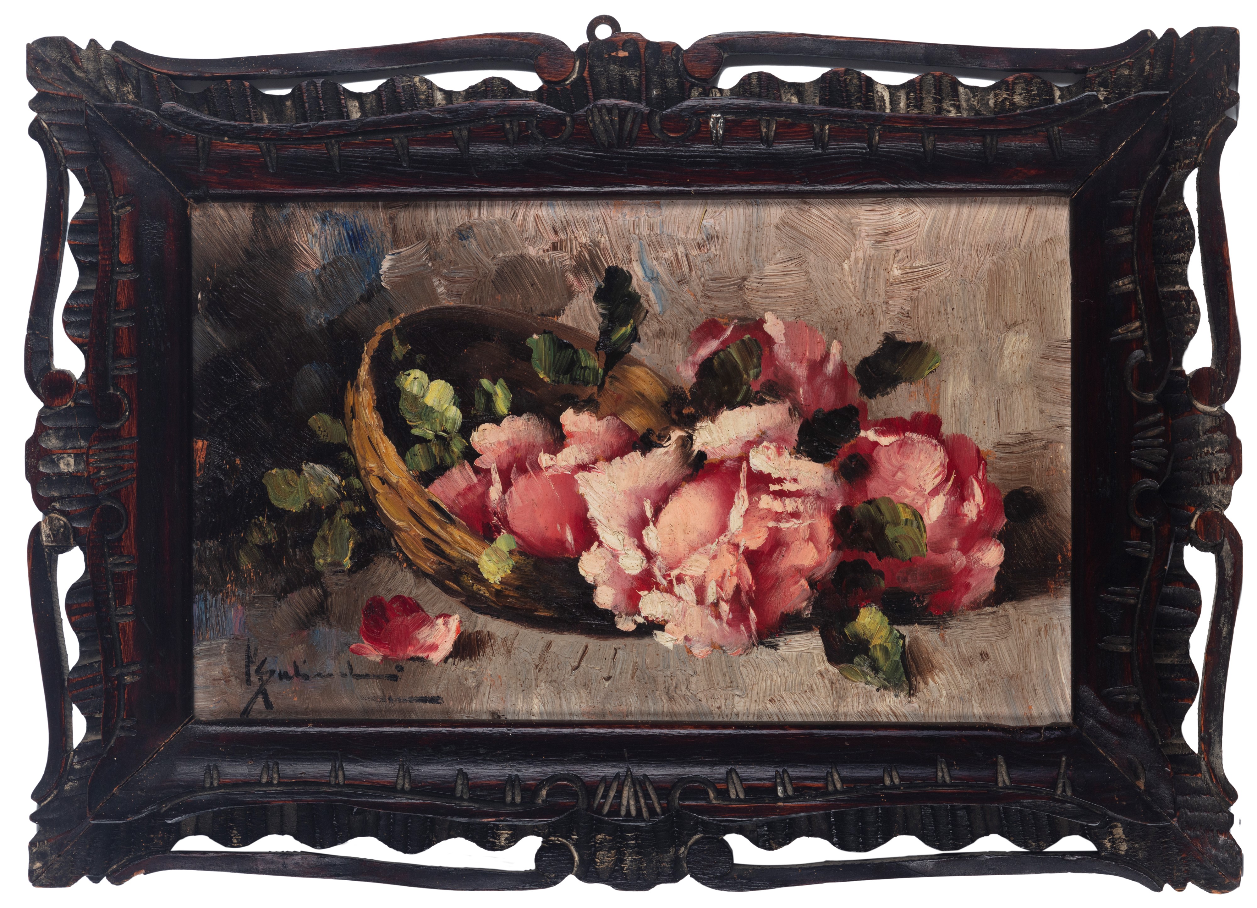 Mario Salimbeni - Natura morta con rose, olio su compensato