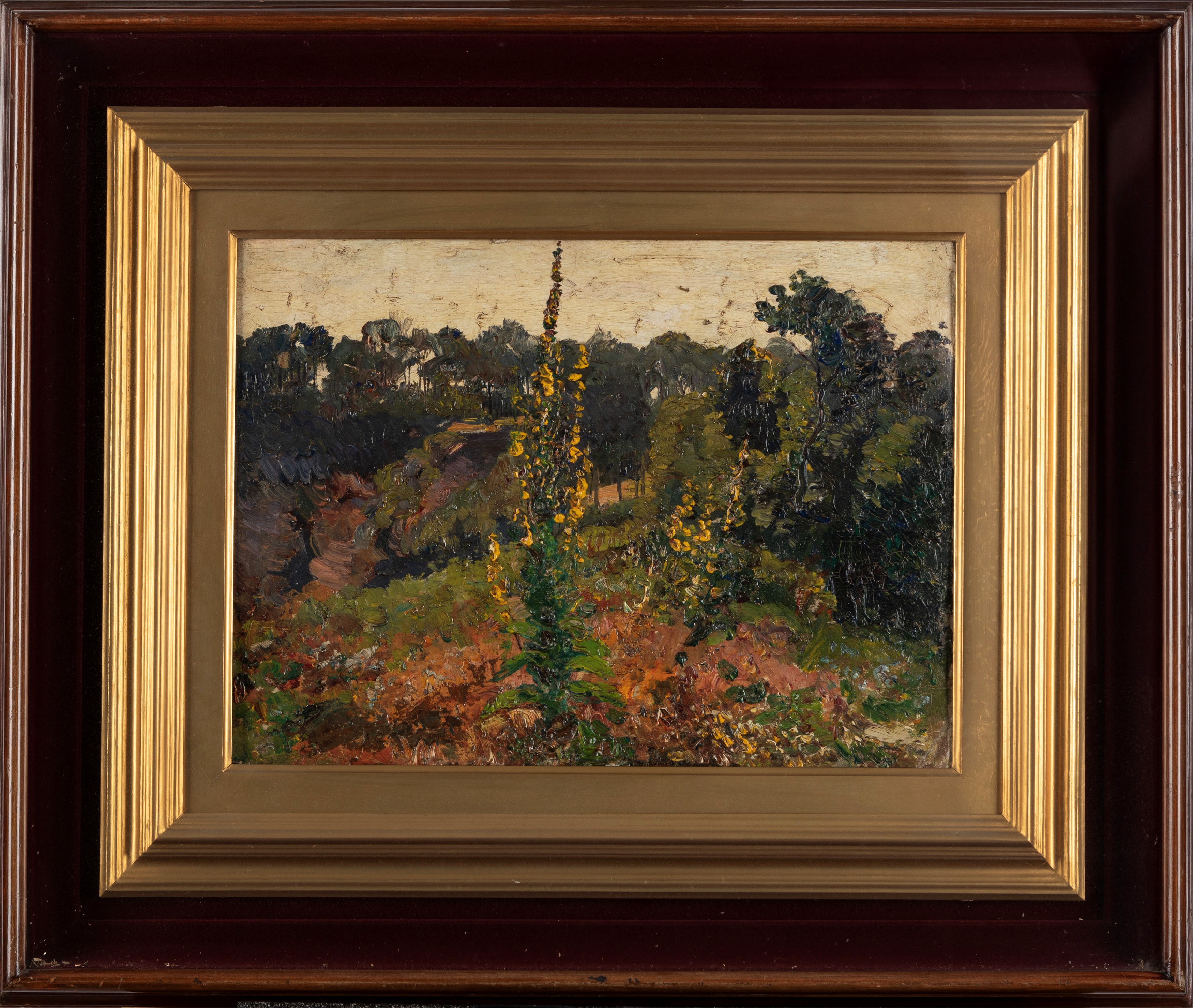 Pietro Sassi - Campagna alberata, olio su cartone