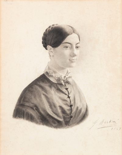 Ritratto femminile, matita e sfumino su carta