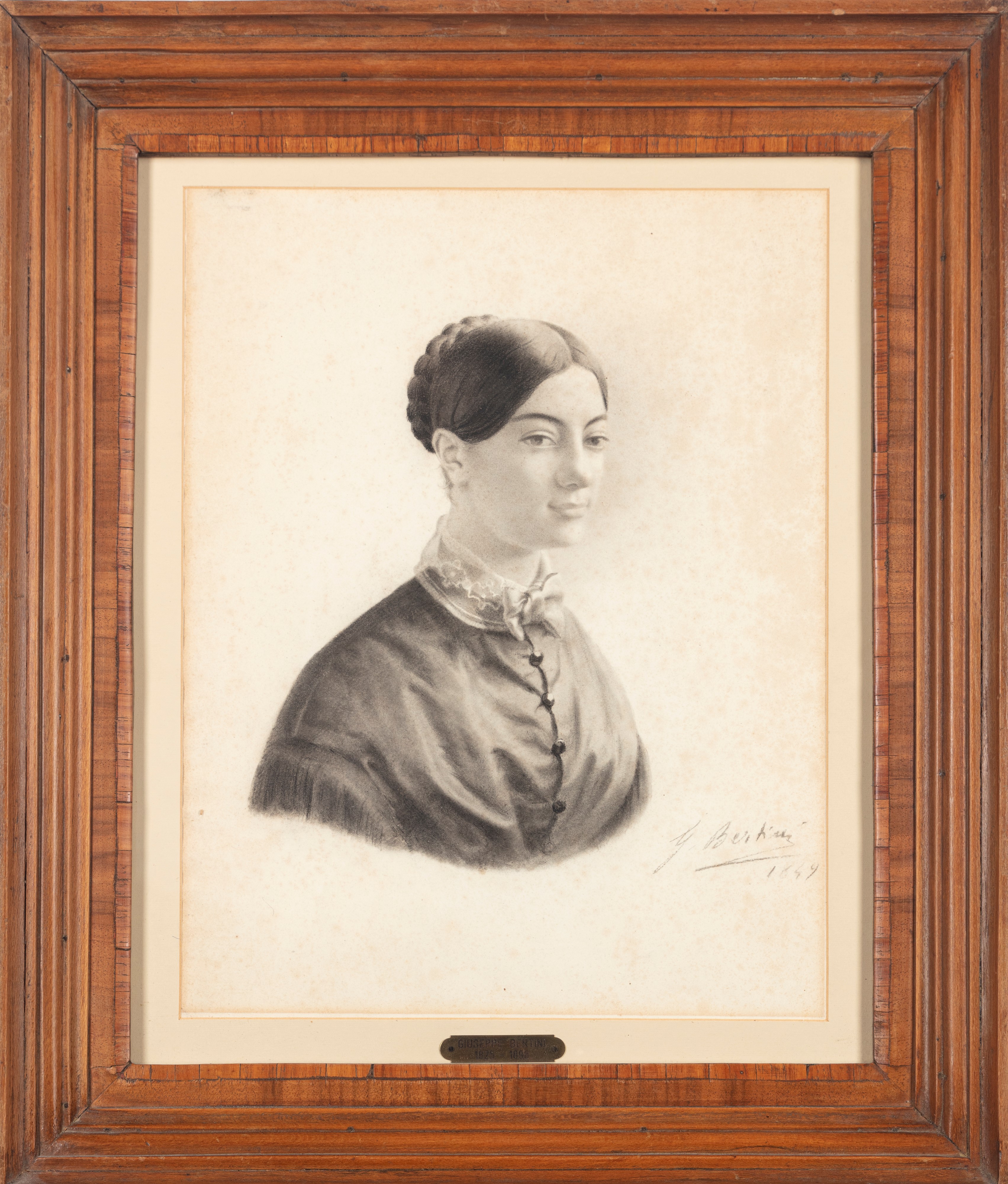 Giuseppe Bertini - Ritratto femminile, matita e sfumino su carta