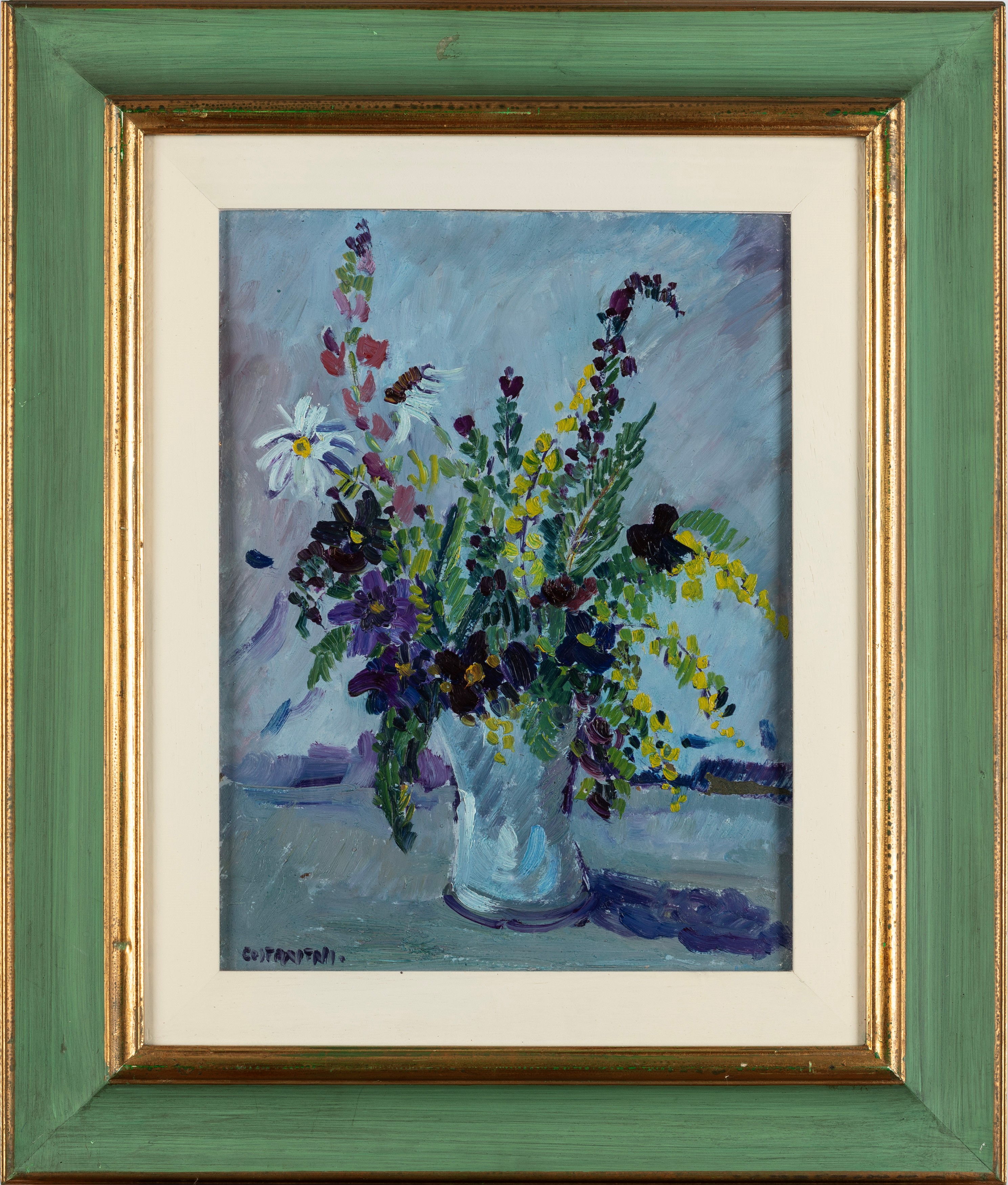 Dino Costantini - Vaso con fiori, olio su cartone
