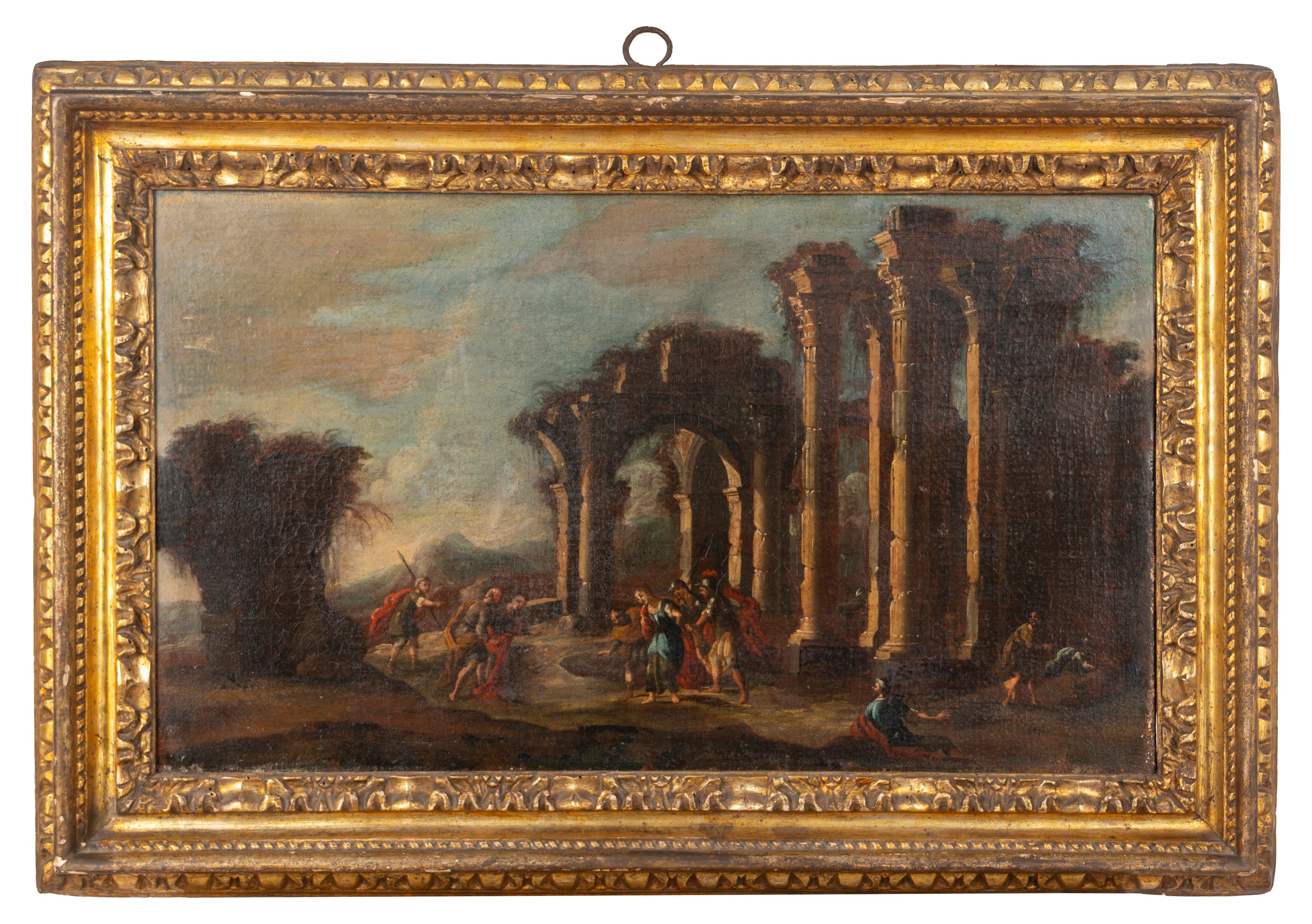 Scuola Romana, Secolo XVIII - Due Capricci Architettonici con Scene Religiose: Cristo e L'adulter...