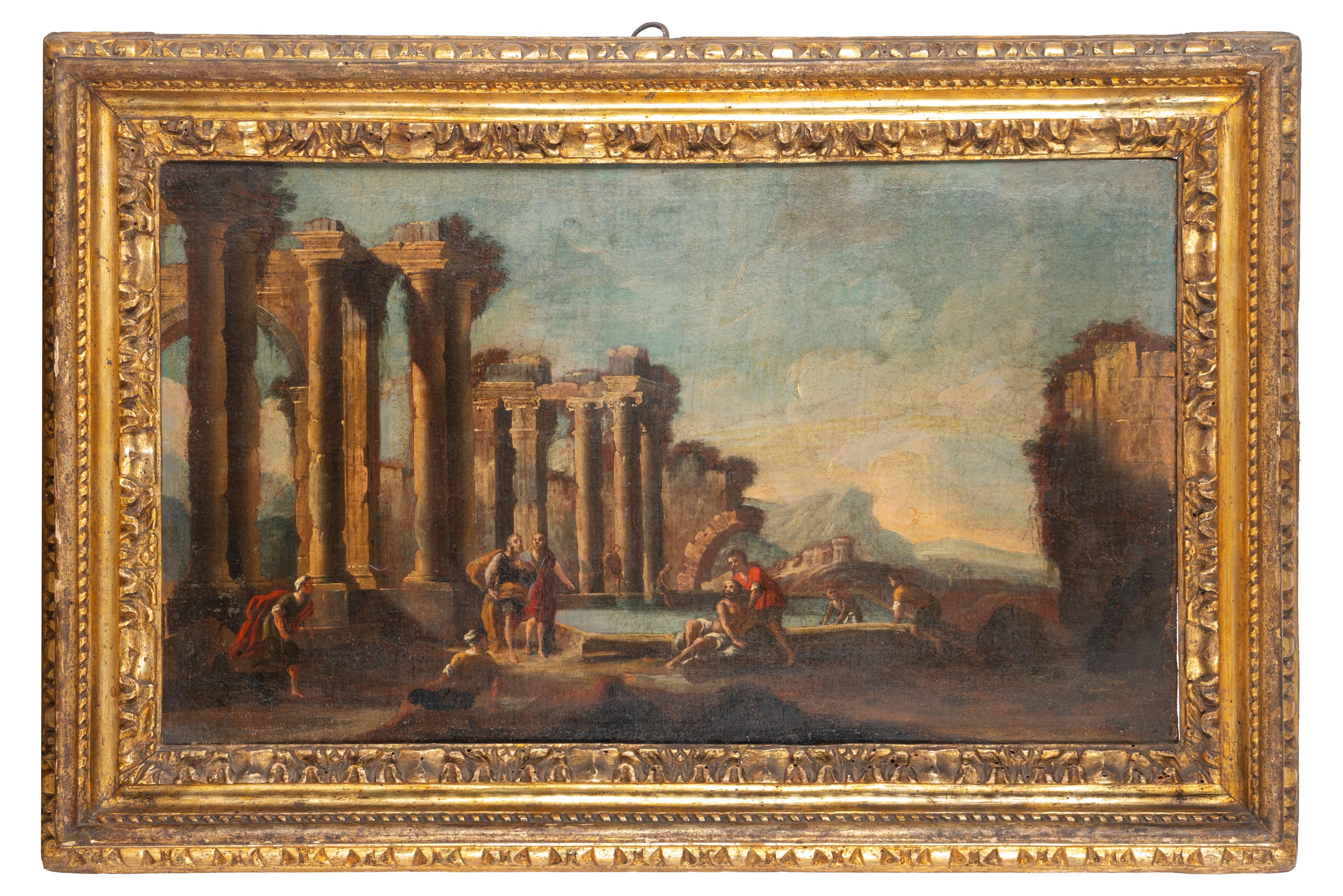 Scuola Romana, Secolo XVIII - Due Capricci Architettonici con Scene Religiose: Cristo e L'adulter...