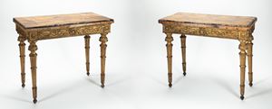 A pair of Roman console tables with yellow marble tops, late 18th century
