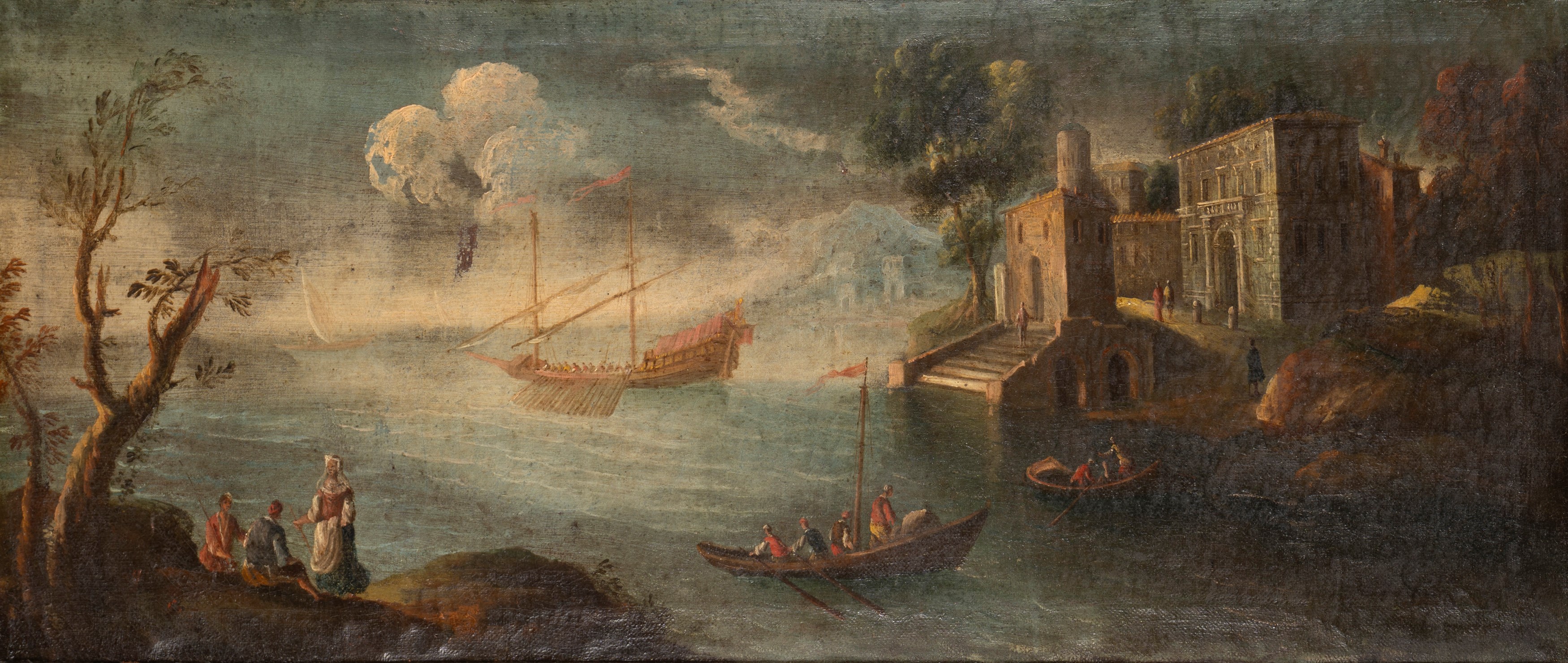 Scuola Italiana, Secolo XVIII - Marine con Scene di Porto