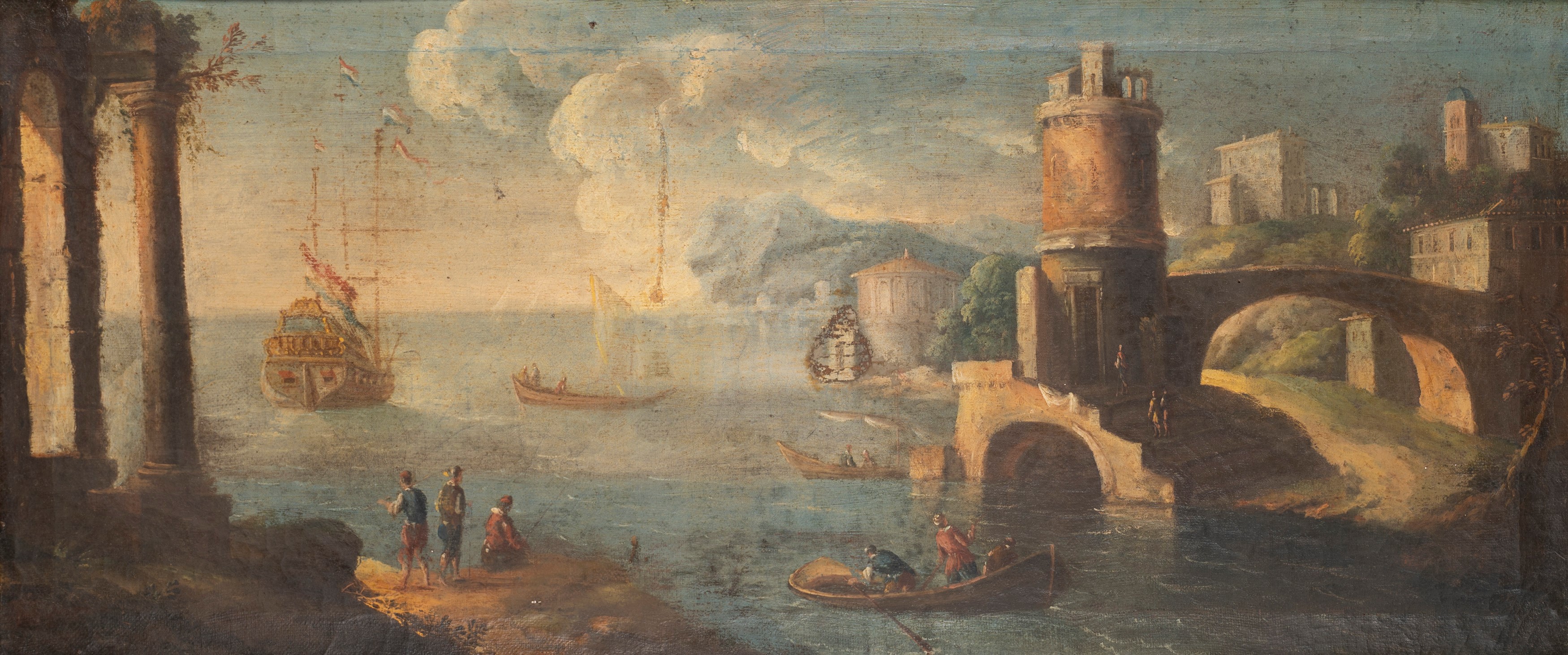 Scuola Italiana, Secolo XVIII - Marine con Scene di Porto