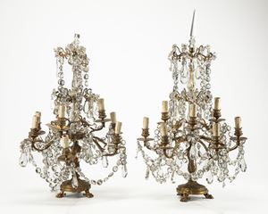 A pair of cut crystal girandoles, 19th century