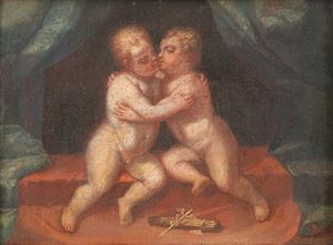 Two cherubs embracing each other
