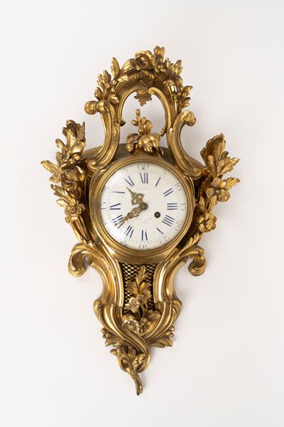 Pendola Cartel D'applique in Bronzo Dorato, Francia, Secolo XIX