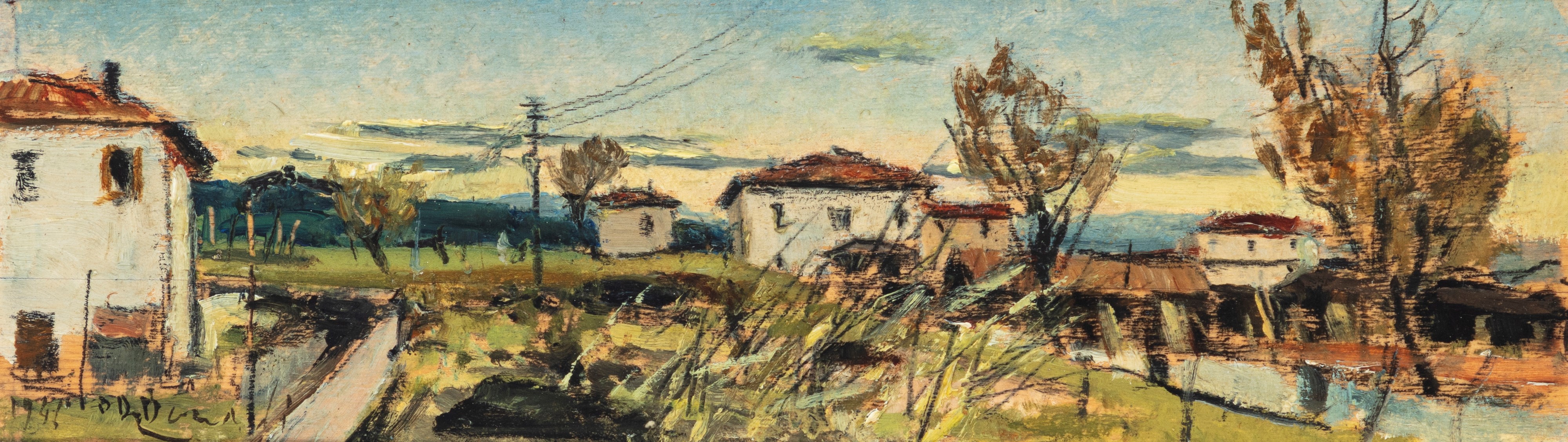 Domenico De Bernardi - Mattino e Tramonto, coppia di oli su compensato