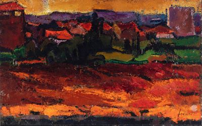 Al tramonto, olio su masonite